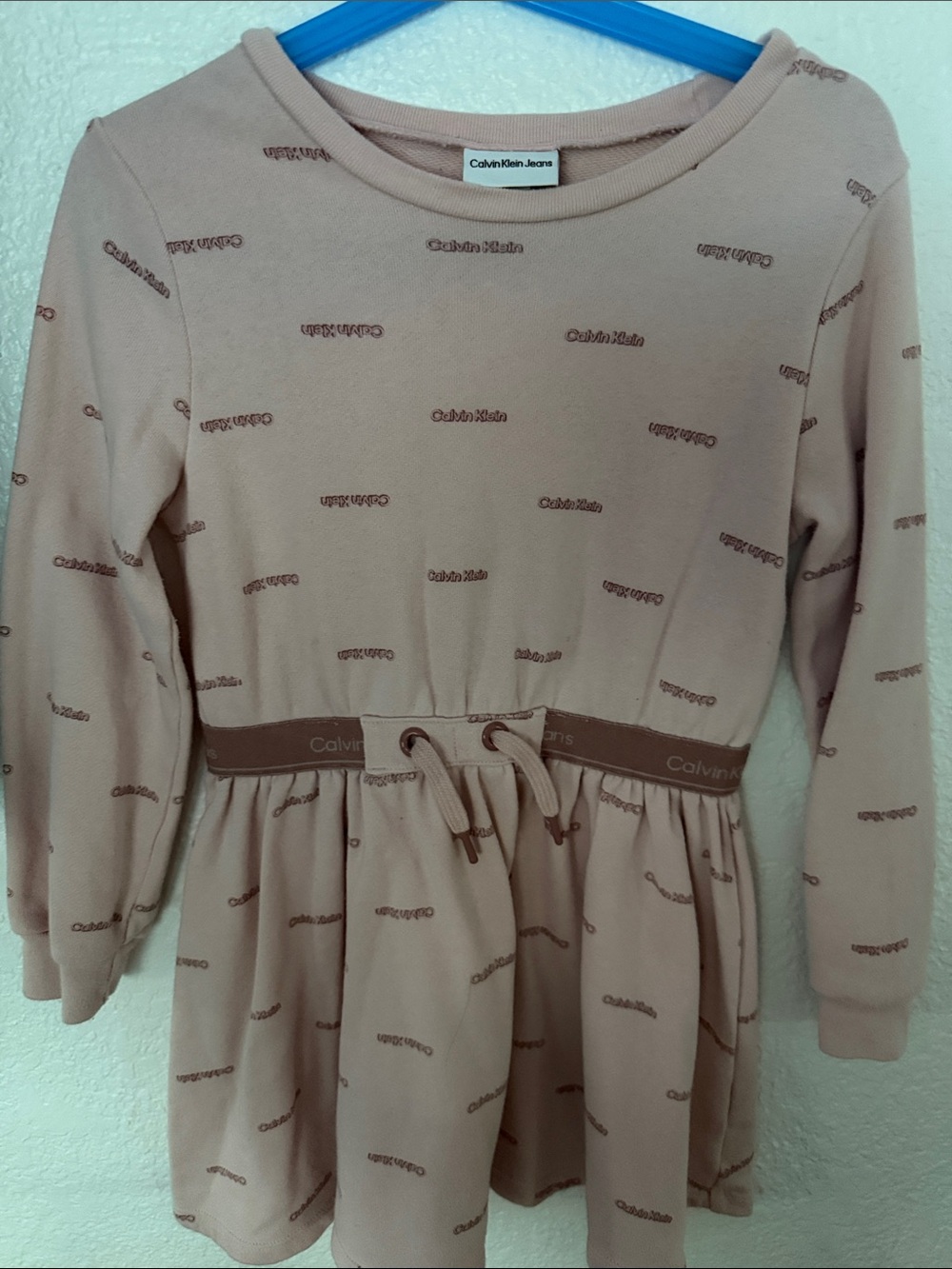 Calvin Klein Girls Dusty Rose Logo-Print Waist-Tie Dress